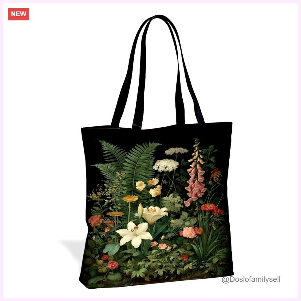 Vintage Print Canvas Tote Bag for Women, Everyday Shoulder Bag